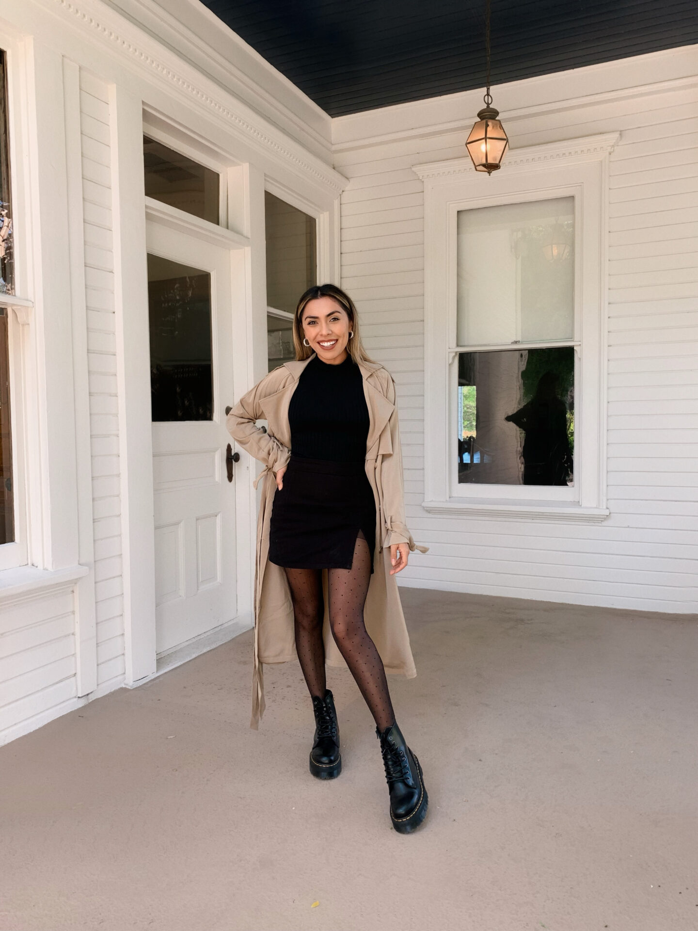 Alexis Alcala showing how you can wear a trench coat a classic peice in 4 different ways.