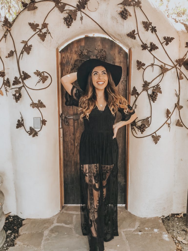 Alexis Alcala in a lace black dress in Los Alamos California