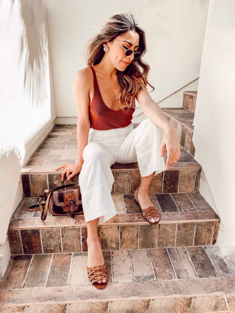 Lexi Alcala wearing White Culottes for spring and summer