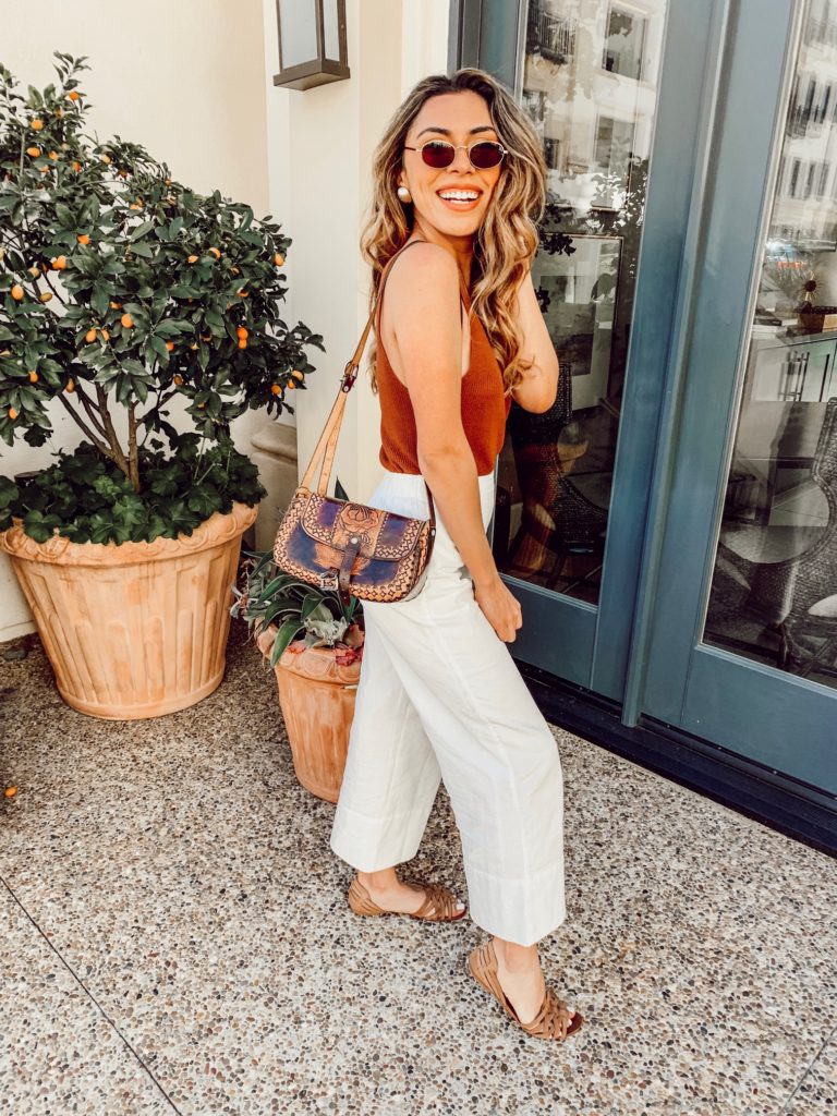 Lexi Alcala in white linen culottes for spring and summer