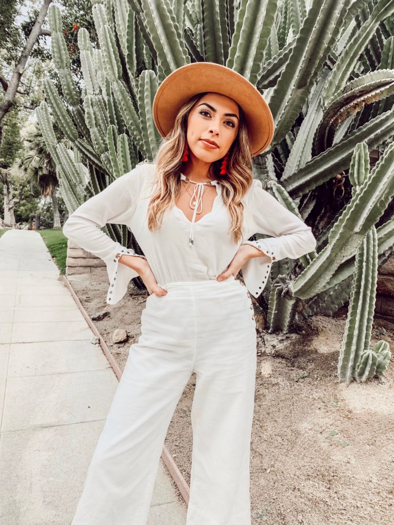 Alexis Alcala wearing linen culottes for spring